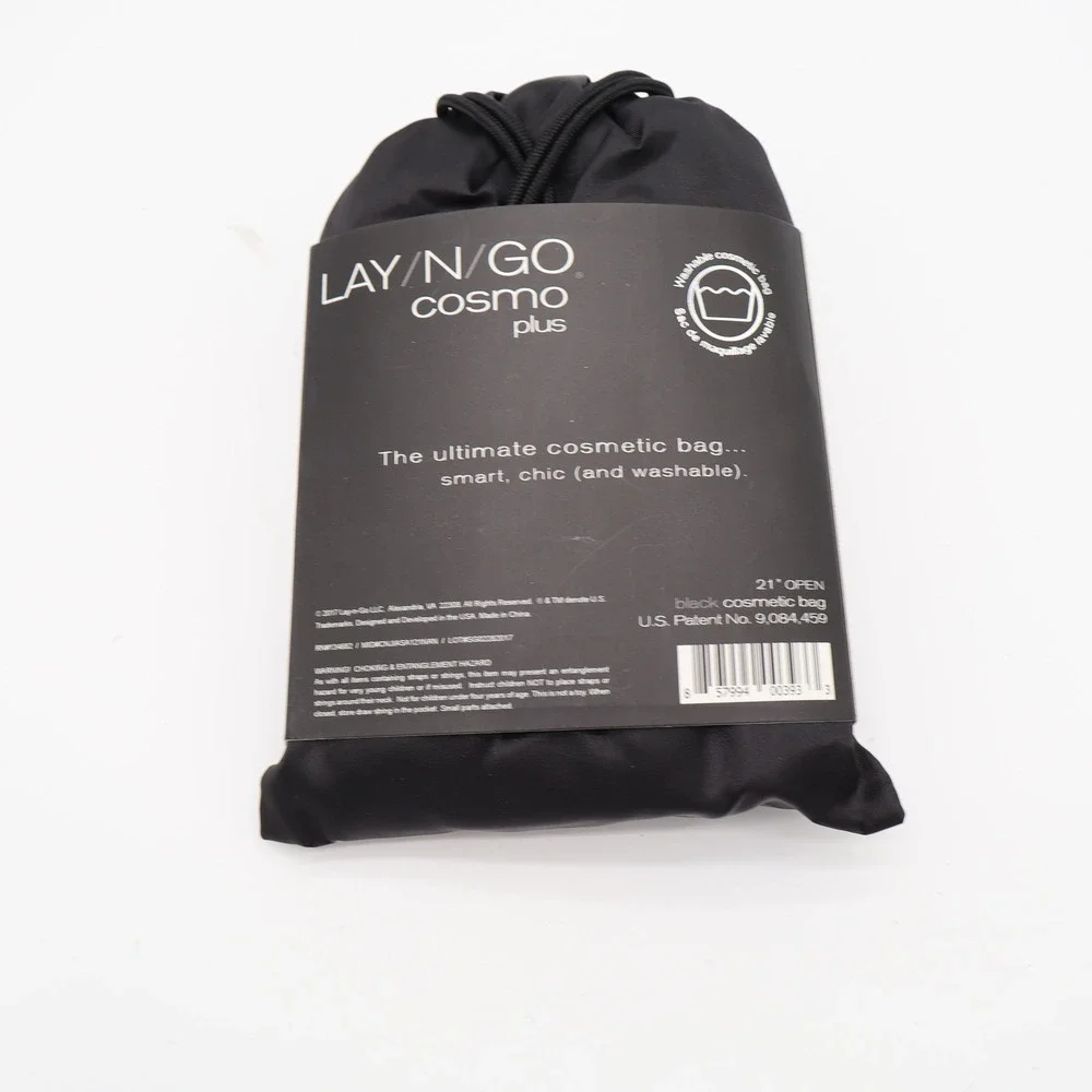 Lay-n-Go Cosmetic Bag Unisex OS Cosmo Plus Black Washable Travel Pouch NEW